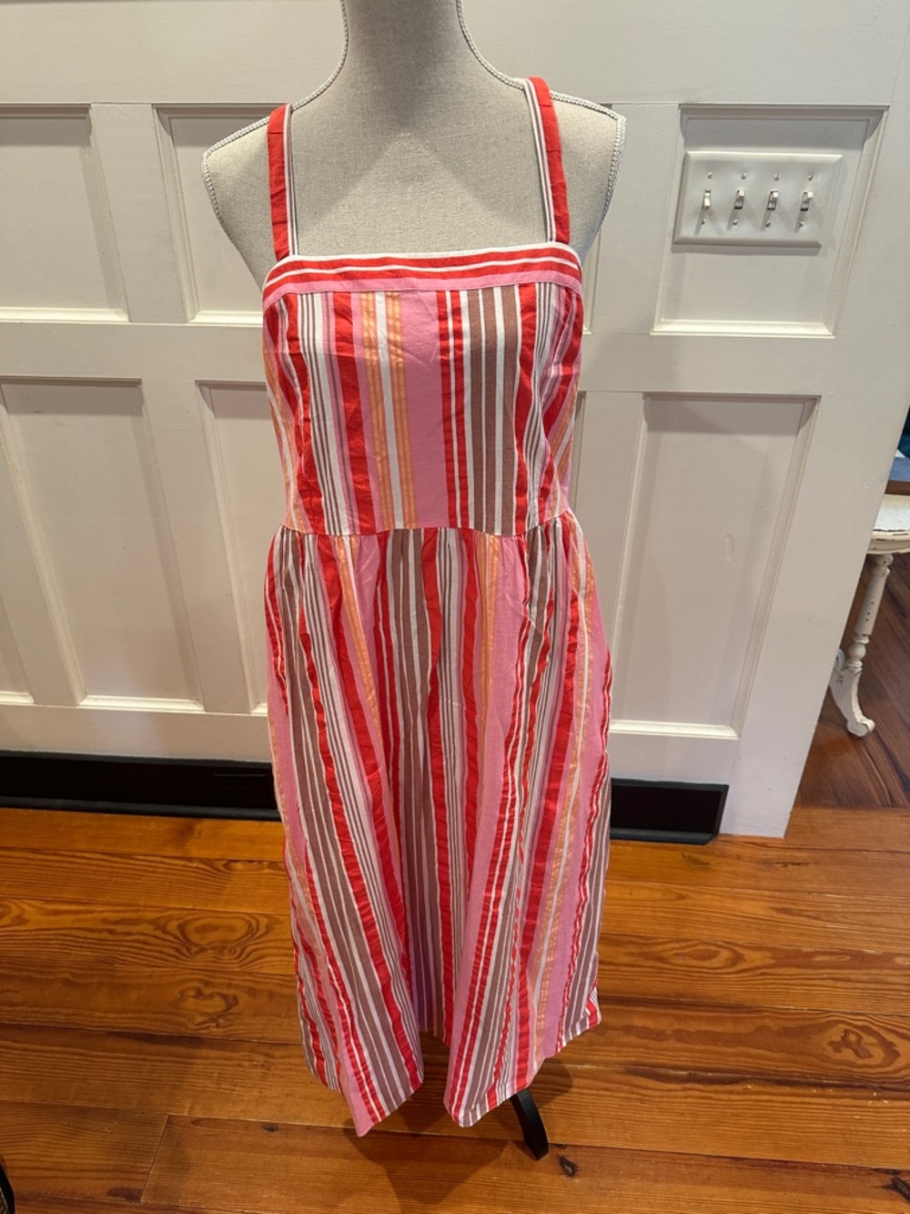 LOFT Coral and Cream Striped Sleeveless Dress
